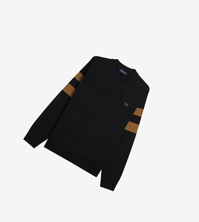 Fred Perry Tipped Sleeve Crew Neck Pleteniny Panske Čierne | 751982SPH