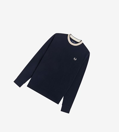 Fred Perry Tramline Tipped Long Sleeve Top Mikiny Panske Námornícka Modrá | 364920EAN