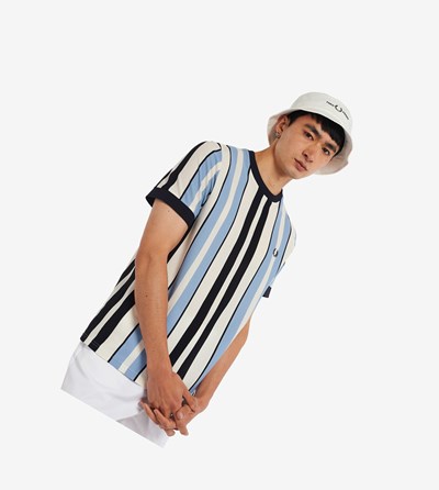 Fred Perry Vertical Stripe Piqué Tricko Panske Modre | 583917TEU