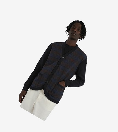 Fred Perry Woven Check Cardigan Bundy Panske Námornícka Modrá | 985437WGK