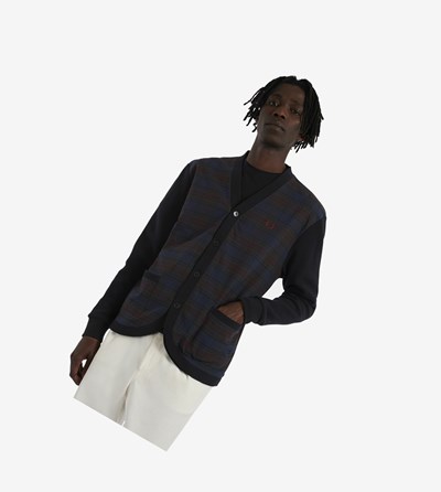Fred Perry Woven Check Cardigan Pleteniny Panske Námornícka Modrá | 917653QUM